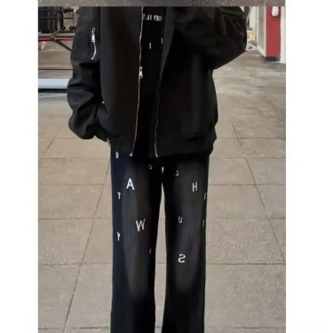 Washed jeans men's summer thin loose retro Korean wide-leg pants high street handsome daddy trousers