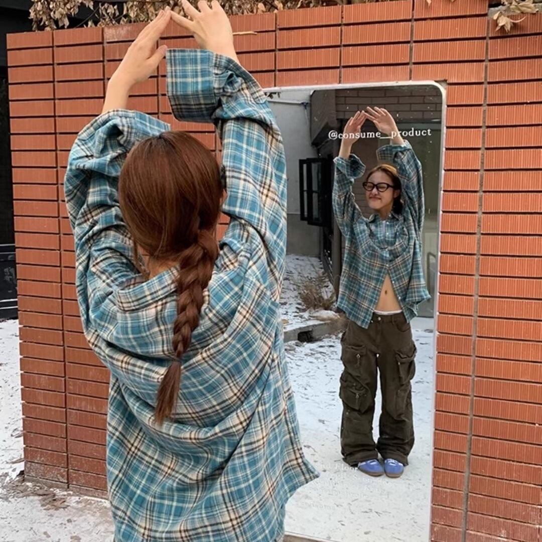 American retro yellow plaid shirt men and women trendy brand niche design long sleeve thin shirt sun protection jacket spring