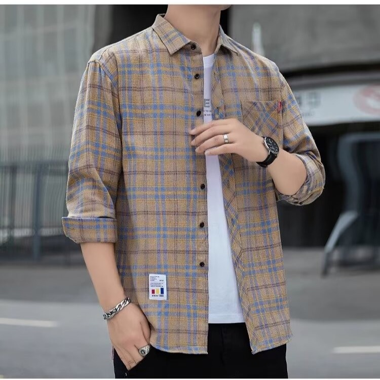 Spring and summer new long-sleeved plaid shirt for male students, Korean version, loose-fitting, versatile, trendy shirt, thin jacket