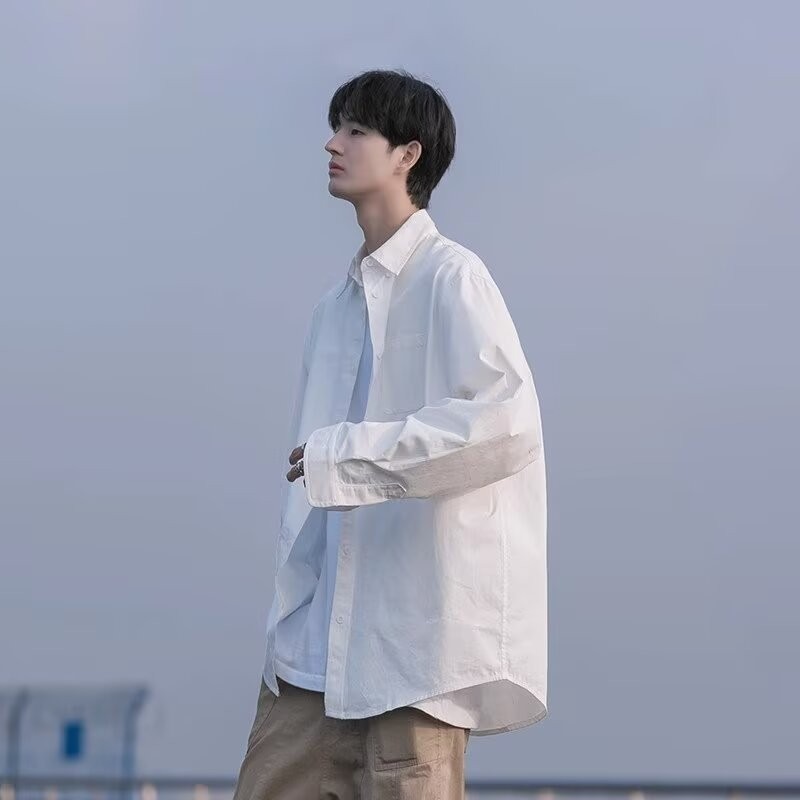 Aberdeen literary youth retro workwear long-sleeved shirt men's spring and autumn solid color autumn loose casual shirt jacket